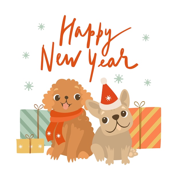 Happy New Year Christmas dogs