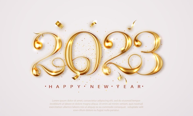 happy new year elegant banner with falling confetti on bright background