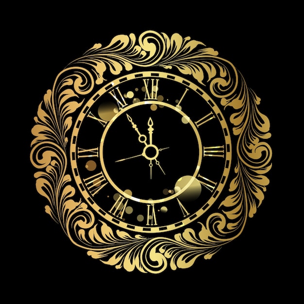 Free Vector happy new year golden clock over black background.