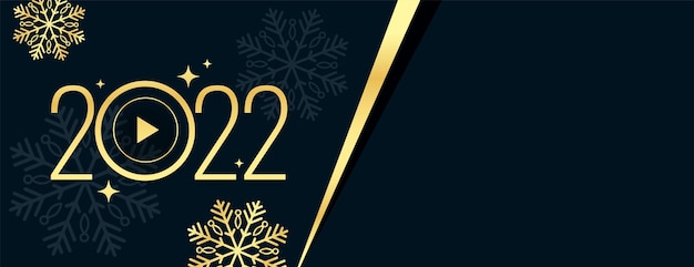 Free Vector happy new year golden decorative banner with text space and snowflakes