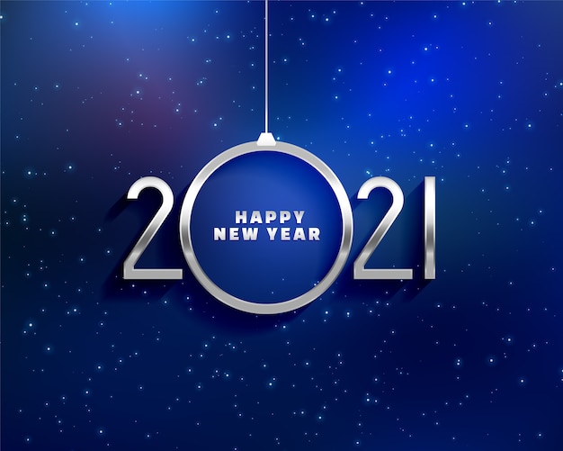 Happy new year greeting card with 2021 metals numbers and a shape of christmas ball