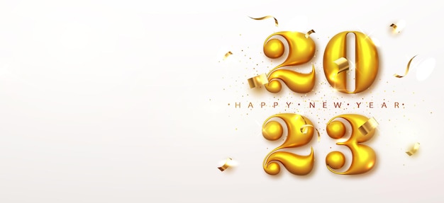 Free vector happy new year happy new year banner with gold design metallic numbers date 2023 of greeting card.