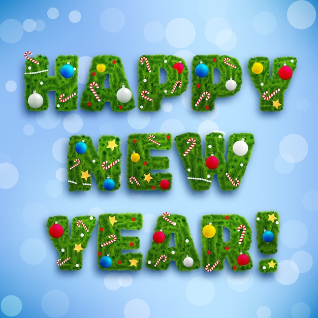 Free Vector happy new year inscription made of fir tree branches