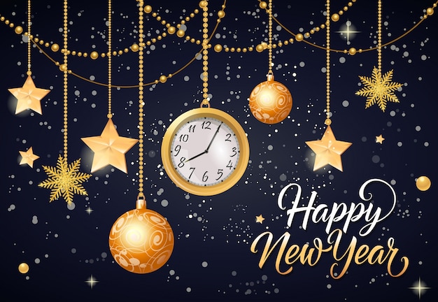 Happy New Year Inscription with Watch