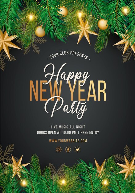 Happy New Year party poster with realistic decoration