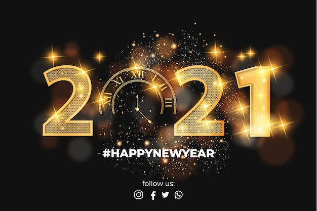 Happy new Year Realistic Golden 2021 Text Effect with Bokeh