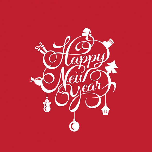 Happy New Year text Calligraphic Lettering card template