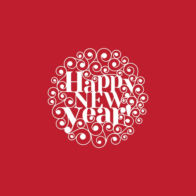 Happy New Year text Lettering circle shape card template