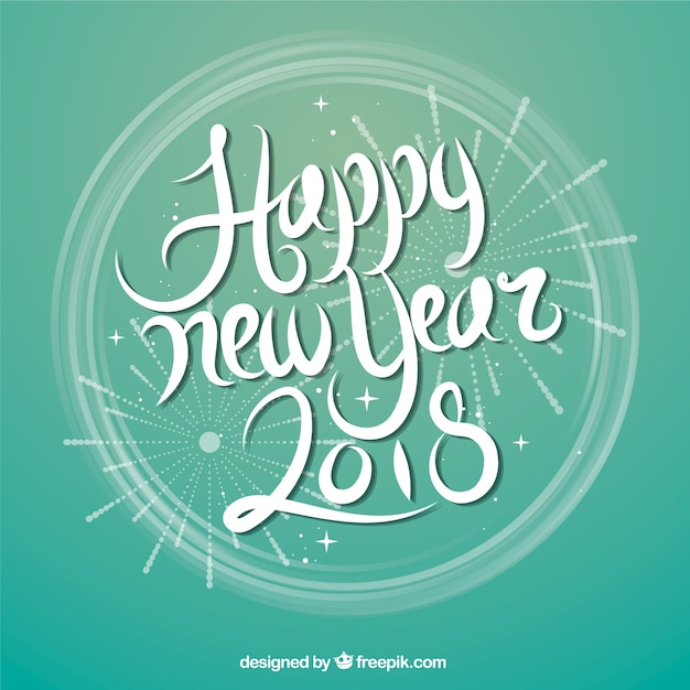 Free Vector happy new year in white lettering on a turquoise background