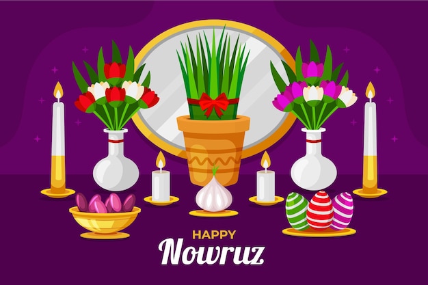 Free Vector happy nowruz illustration with candles and mirror