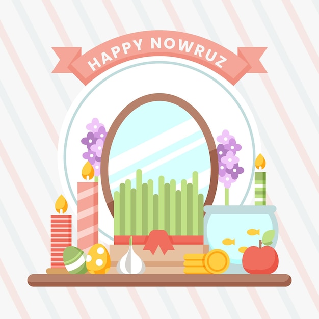 Free Vector happy nowruz illustration with sprouts and mirror