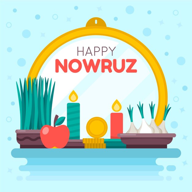 Happy nowruz iranian event flat illustration