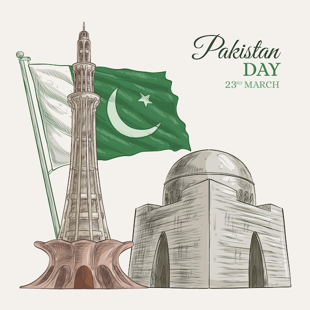 Happy pakistan day hand drawn