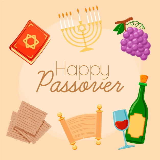 Free Vector happy passover with menorah and wine