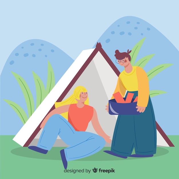 Free Vector happy people camping in nature