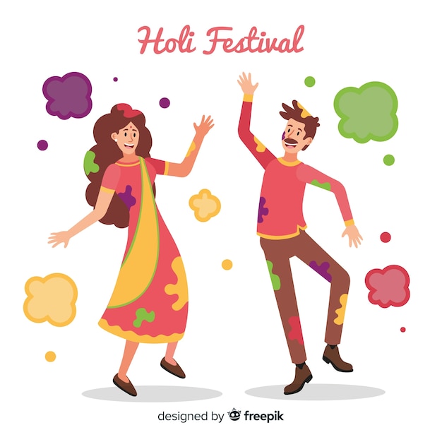 Free Vector happy people celebrating holi festival