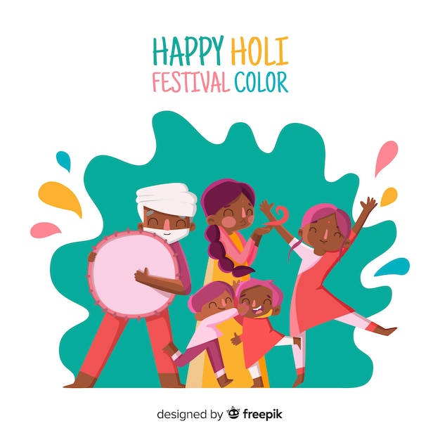 Free Vector happy people celebrating holi festival