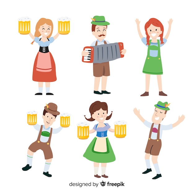 Free Vector happy people celebrating oktoberfest with flat design