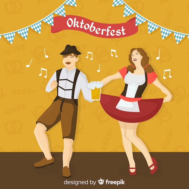 Free Vector happy people celebrating oktoberfest with flat design