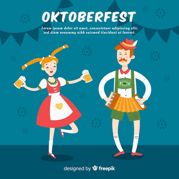 Free Vector happy people celebrating oktoberfest with flat design