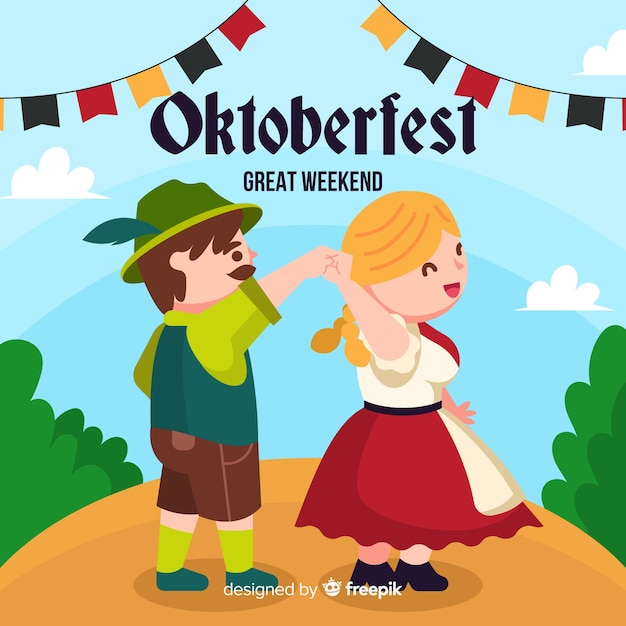 Happy people celebrating oktoberfest with flat design