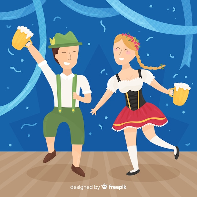 Happy people celebrating oktoberfest with flat design