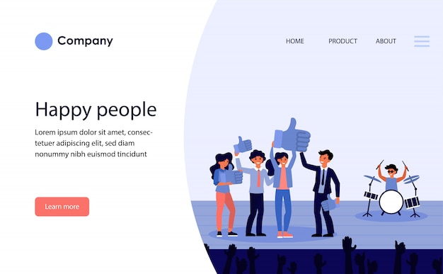 Free Vector happy people on stage showing likes. website template or landing page