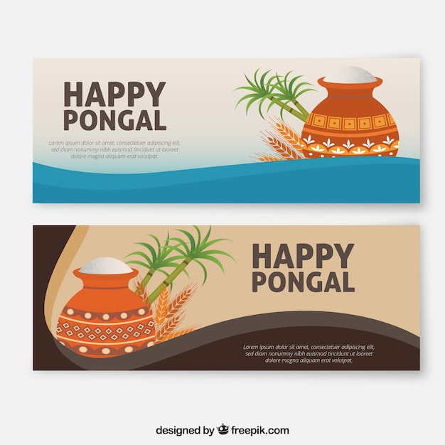 Happy pongal banners in flat design