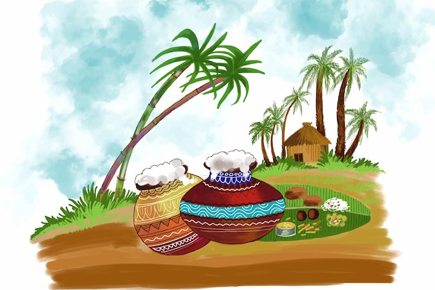 Free Vector happy pongal holiday harvest festival card background