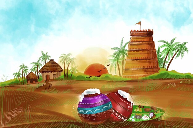 Happy pongal holiday harvest festival celebration card background