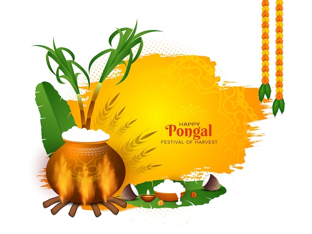 Happy Pongal religious festival greeting background design vector