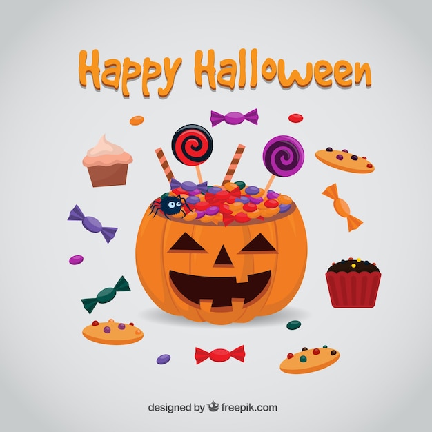 Free Vector happy pumpkin with sweets