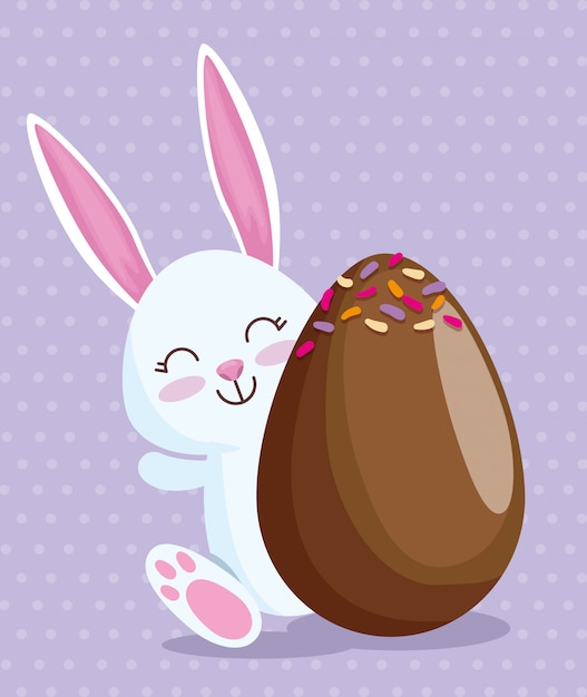 Free Vector happy rabbit and chocolate egg with candies