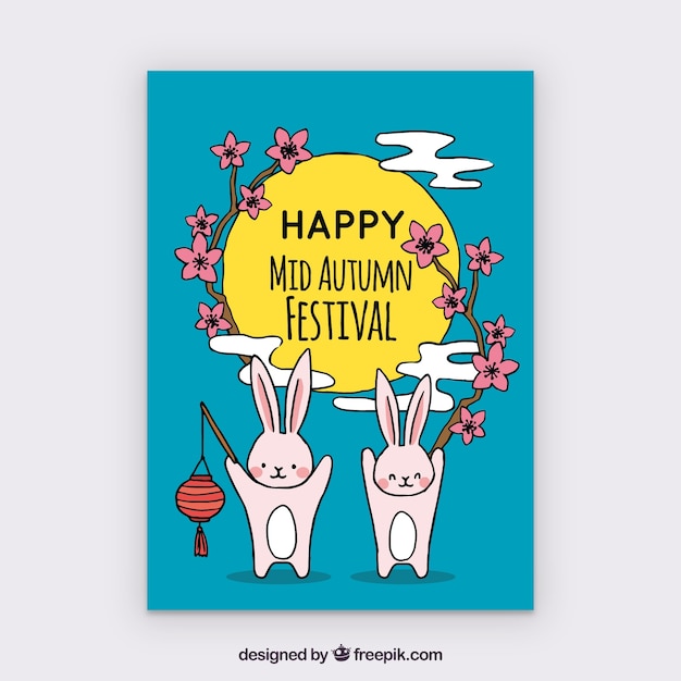 Free vector happy rabbits celebrating mid autumn festival