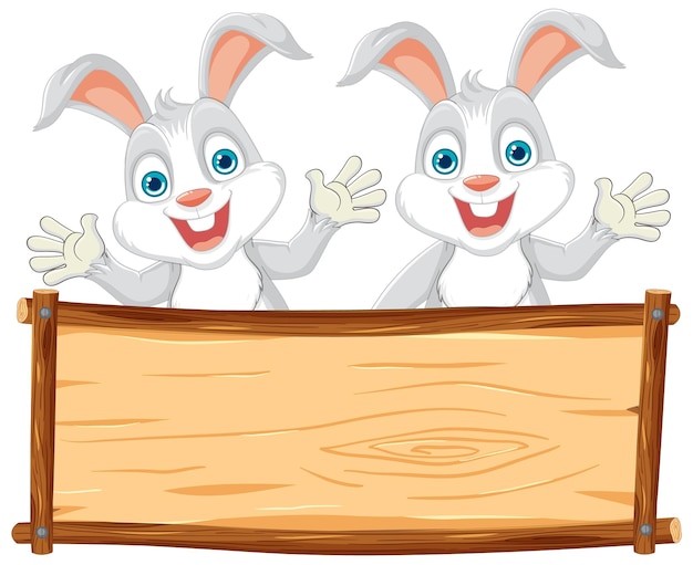 Free vector happy rabbits with wooden sign