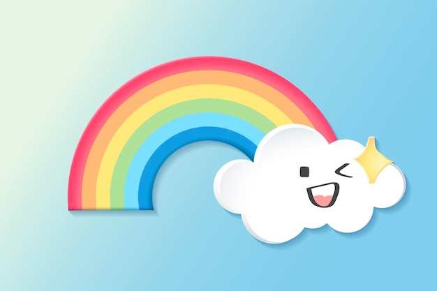 Free Vector happy rainbow element, cute weather clipart vector on blue background