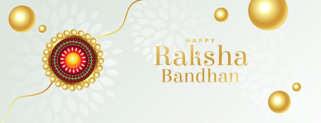 Happy raksha bandhan beautiful wishes banner design in white golden colors