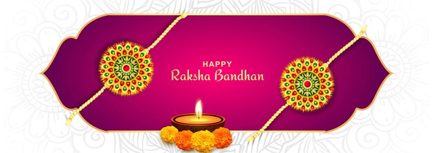 Happy raksha bandhan on decorative rakhi festival banner background