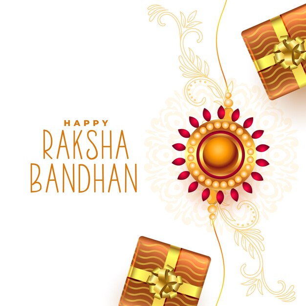 Happy raksha bandhan wishes card template with gift hamper design