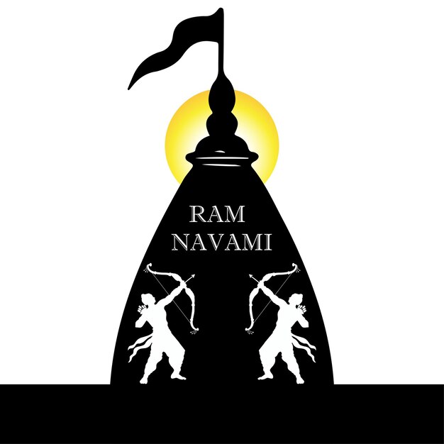 Happy Ram Navami Greetings Black White Yellow Background Indian Hinduism Festival Social Media Banner Free Vector