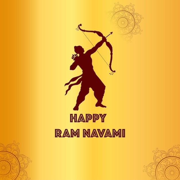 Happy Ram Navami Greetings Golden Brown Background Indian Hinduism Festival Social Media Banner Free Vector