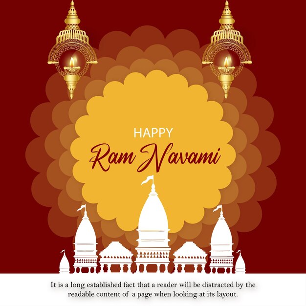 Happy Ram Navami Greetings Maroon Yellow Background Indian Hinduism Festival Social Media Banner Free Vector