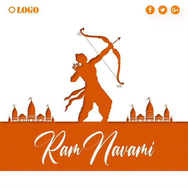 Happy Ram Navami Greetings Orange White Background Indian Hinduism Festival Social Media Banner Free Vector