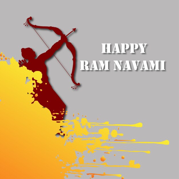 Happy Ram Navami Greetings Yellow Grey Background Indian Hinduism Festival Social Media Banner Free Vector