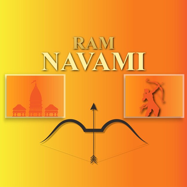 Happy Ram Navami Greetings Yellow Orange Background Indian Hinduism Festival Social Media Banner Free Vector