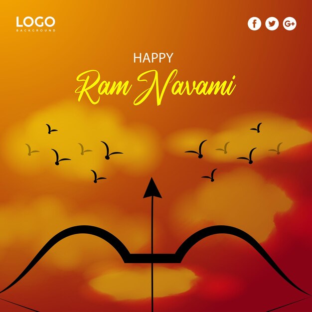 Happy Ram Navami Greetings Yellow Red Background Indian Hinduism Festival Social Media Banner Free Vector