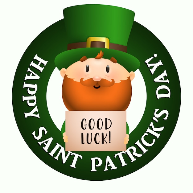 Free Vector happy saint patricks day, good luck lettering with leprechaun