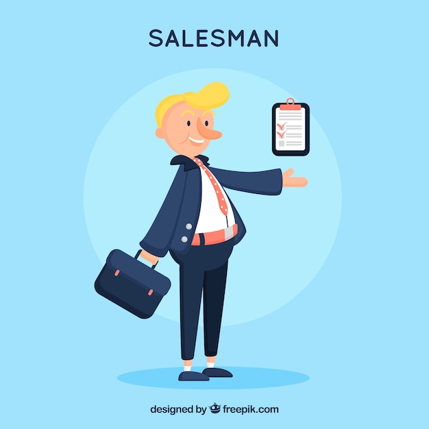 Happy salesman character with flat design