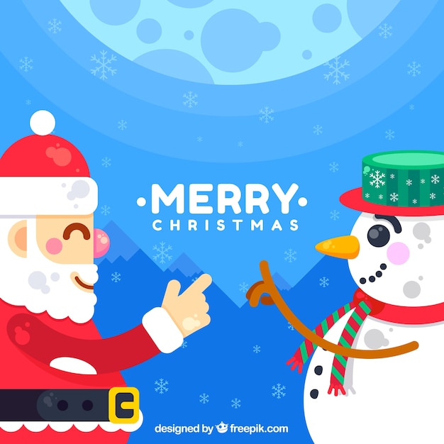 Free vector happy santa claus and snow man