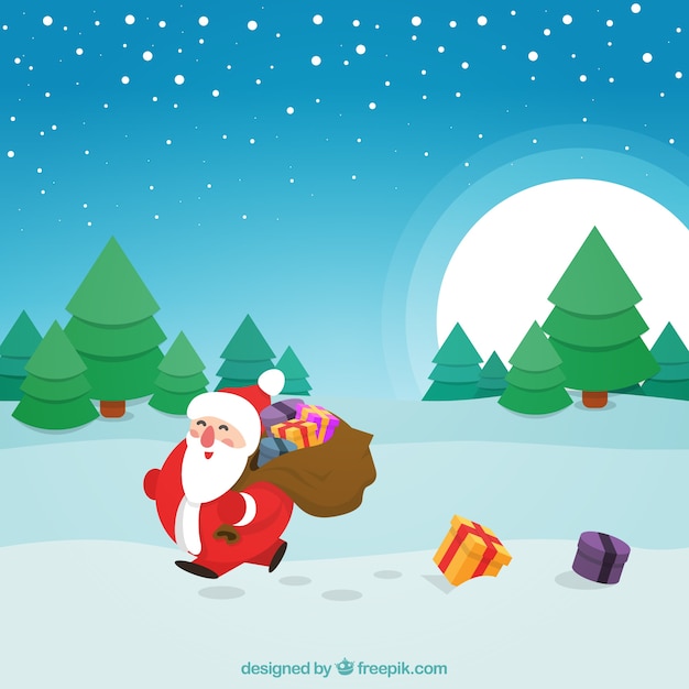 Free Vector happy santa claus walking in the snow